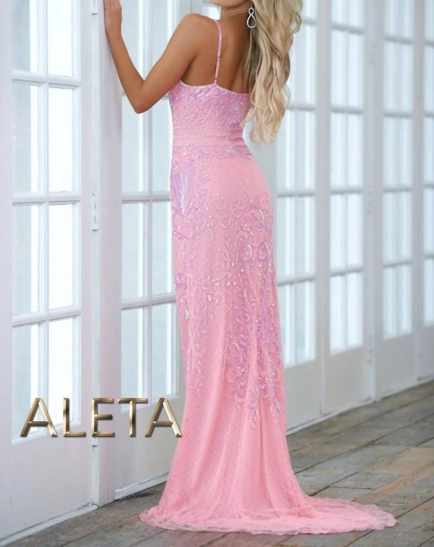 Aleta - Graceful Straight Neckline Beadwork Pattern Prom Dress
