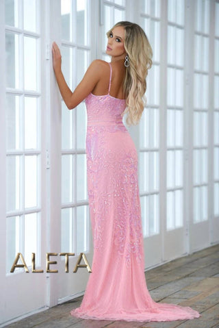 Aleta - Graceful Straight Neckline Beadwork Pattern Prom Dress