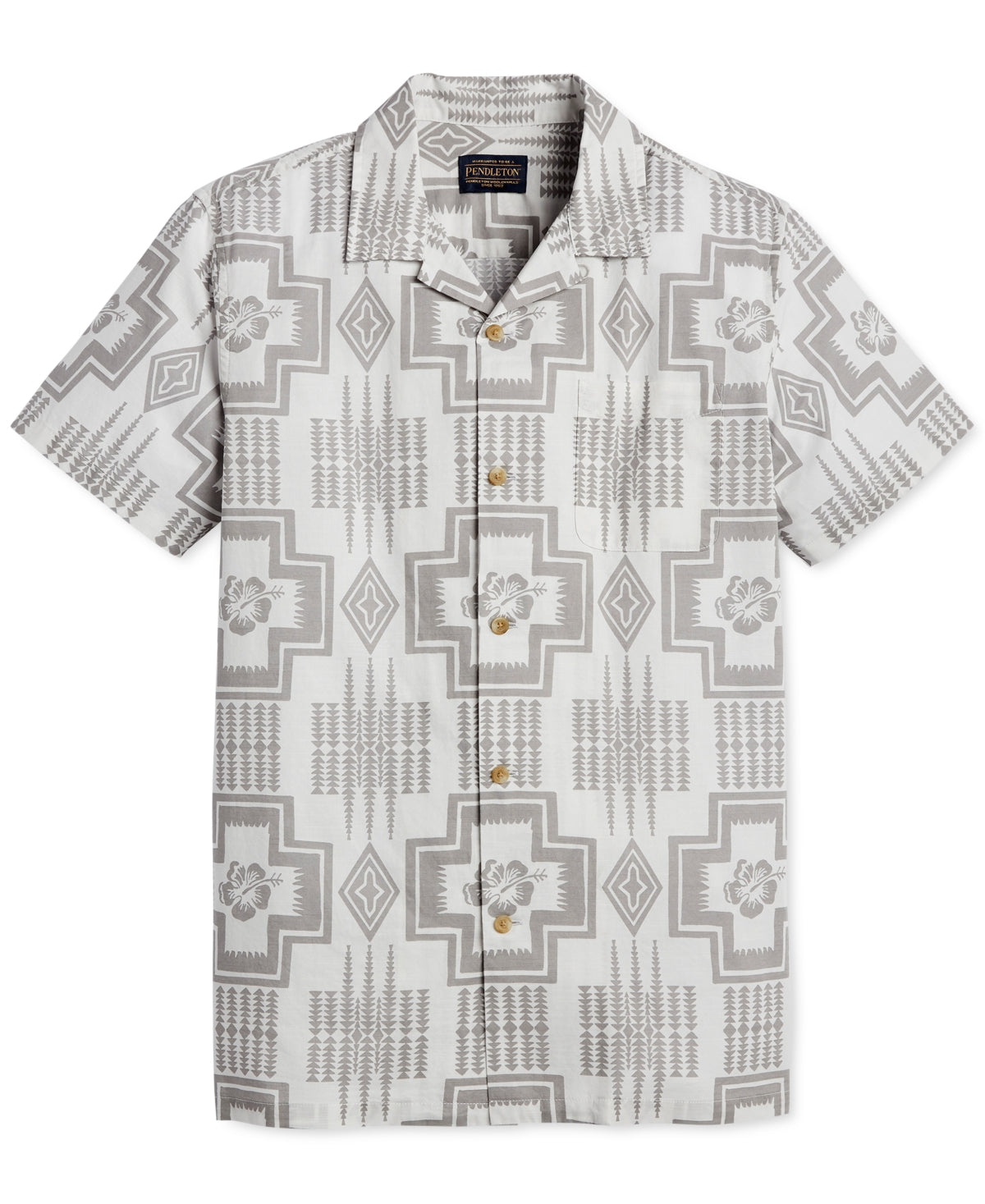 Pendleton Men's Short Sleeve Aloha Shirt Gray Size Medium