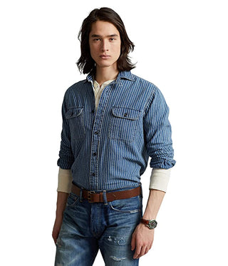 Polo Ralph Lauren Men's Classic Fit Indigo Striped Workshirt Blue Size Medium