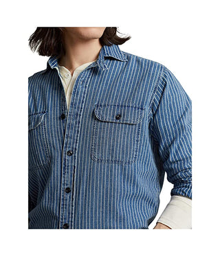 Polo Ralph Lauren Men's Classic Fit Indigo Striped Workshirt Blue Size Medium