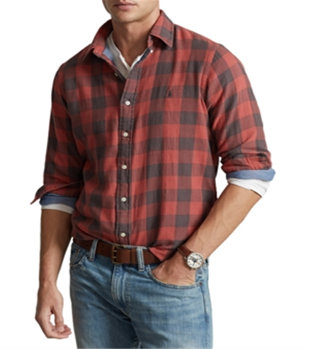Ralph Lauren Men's Classic Fit Plaid Double Faced Shirt Red Size X-Large