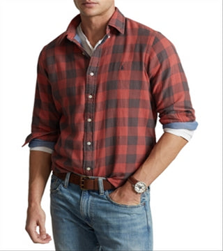 Ralph Lauren Men's Classic Fit Plaid Double Faced Shirt Red Size X-Large