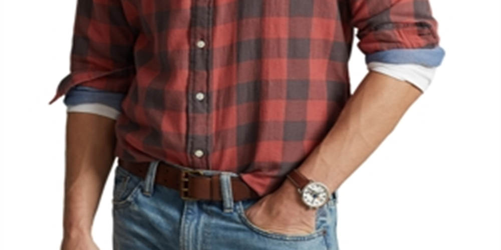 Ralph Lauren Men's Classic Fit Plaid Double Faced Shirt Red Size X-Large