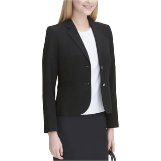 Calvin Klein Women's Solid Two Button Blazer Jacket Black Size 12P