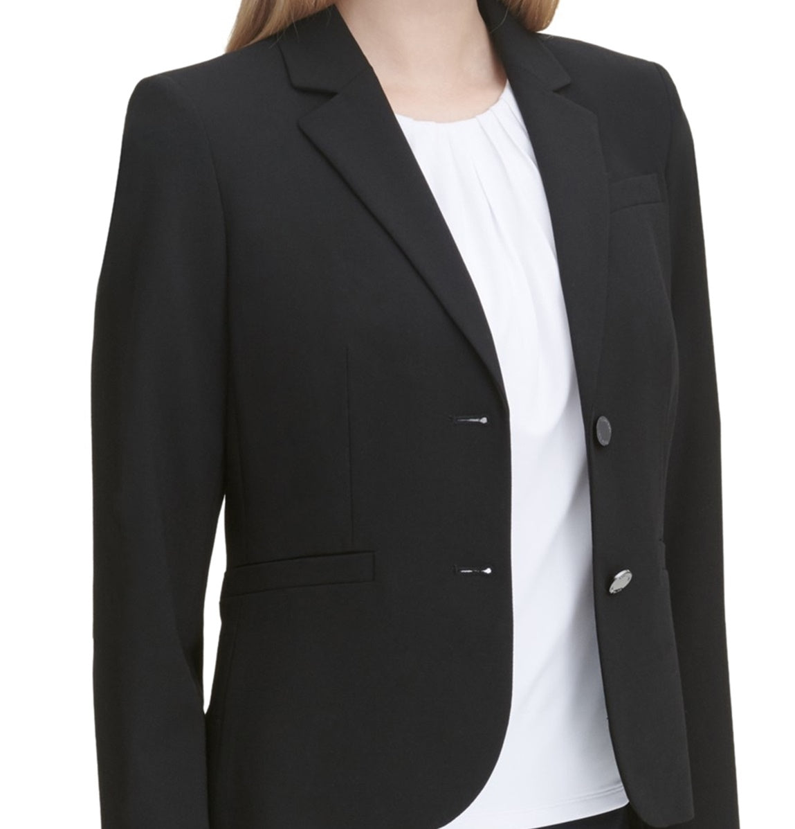 Calvin Klein Women's Solid Two Button Blazer Jacket Black Size 12P