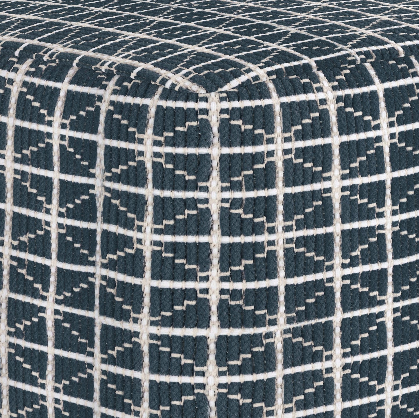 Noreen Square Pouf - Dark Blue / White