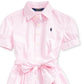 Polo Ralph Lauren Girl's Carmel Stripe Bengal Poplin Shirt Dress Pink Size 14