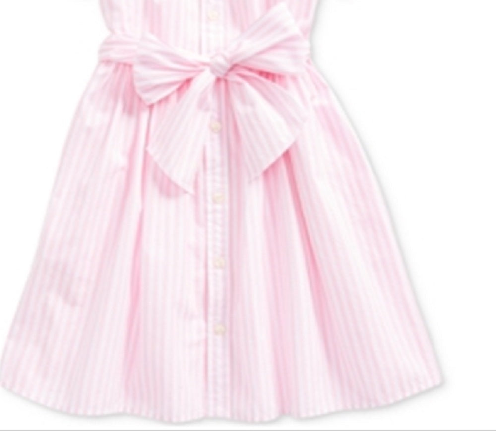 Polo Ralph Lauren Girl's Carmel Stripe Bengal Poplin Shirt Dress Pink Size 14