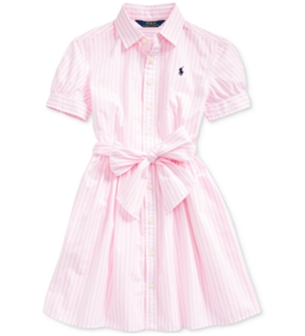 Polo Ralph Lauren Big Girl's Striped Cotton Shirtdress Pink Size 16