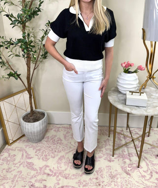 Elan - Color Block Short Sleeve Sweater