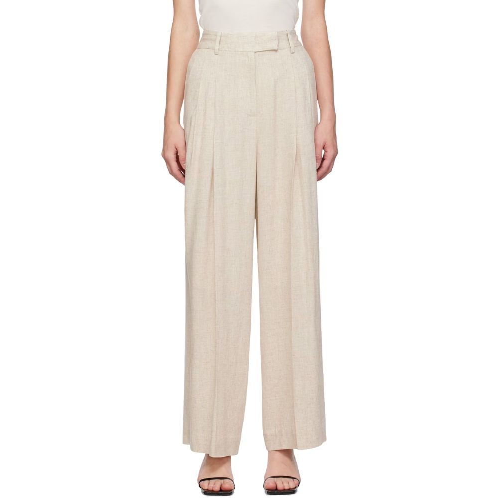 By Malene Birger Cymbaria Pleated Wide Leg Pants Beige