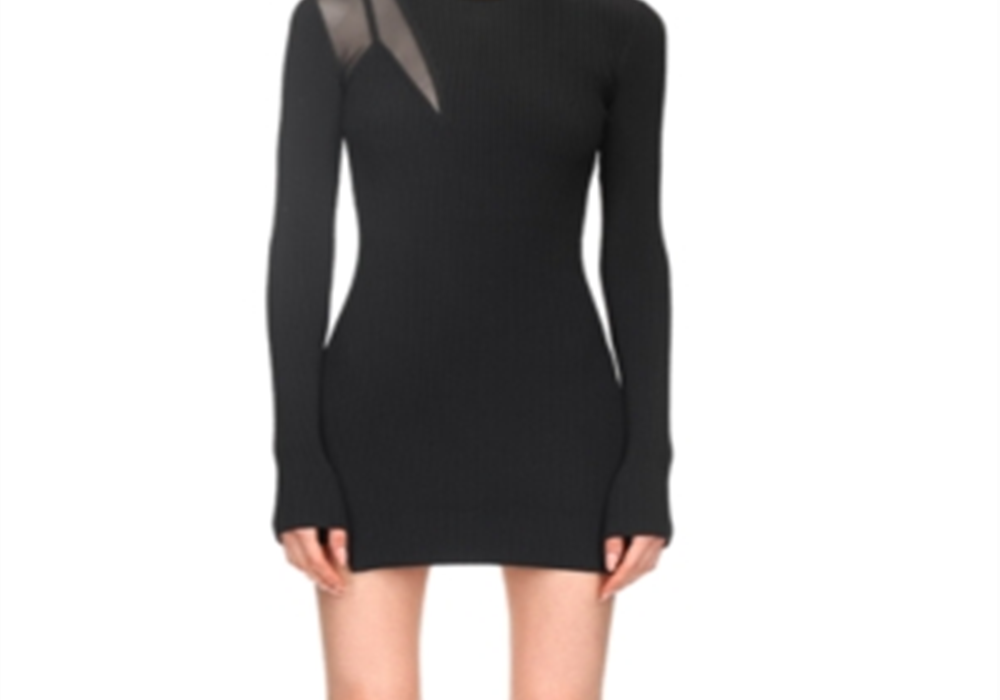 David Koma Ribbed Mesh Detail Mini Dress Black
