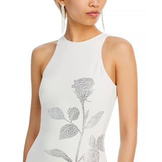 David Koma Crystal Embroidered Rose Midi Gown White