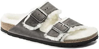 Birkenstock Arizona Genuine Shearling Slide Sandal in Iron/Natural , Size 10-10.5Us Taupe