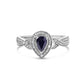 .925 Sterling Silver 6x4mm Pear Sapphire Gemstone with Diamond Accent Fashion Halo Ring (H-I Color, SI1-SI2 Clarity) - Size 7