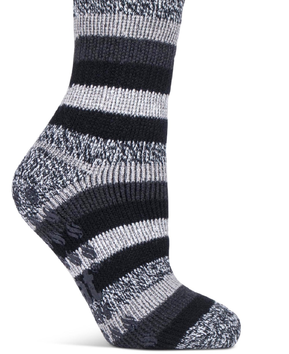 Heat Holders Women's Petunia Stripe Crew Slipper Socks Black Size 5-9