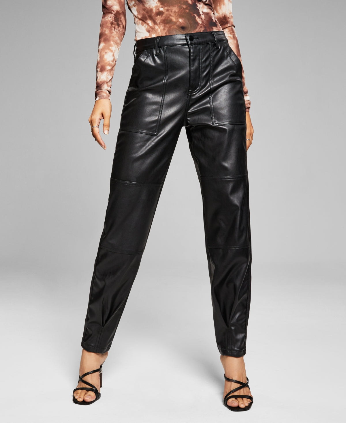 And Now This Women's Tapered Faux Leather Utility Pants Black Size 4