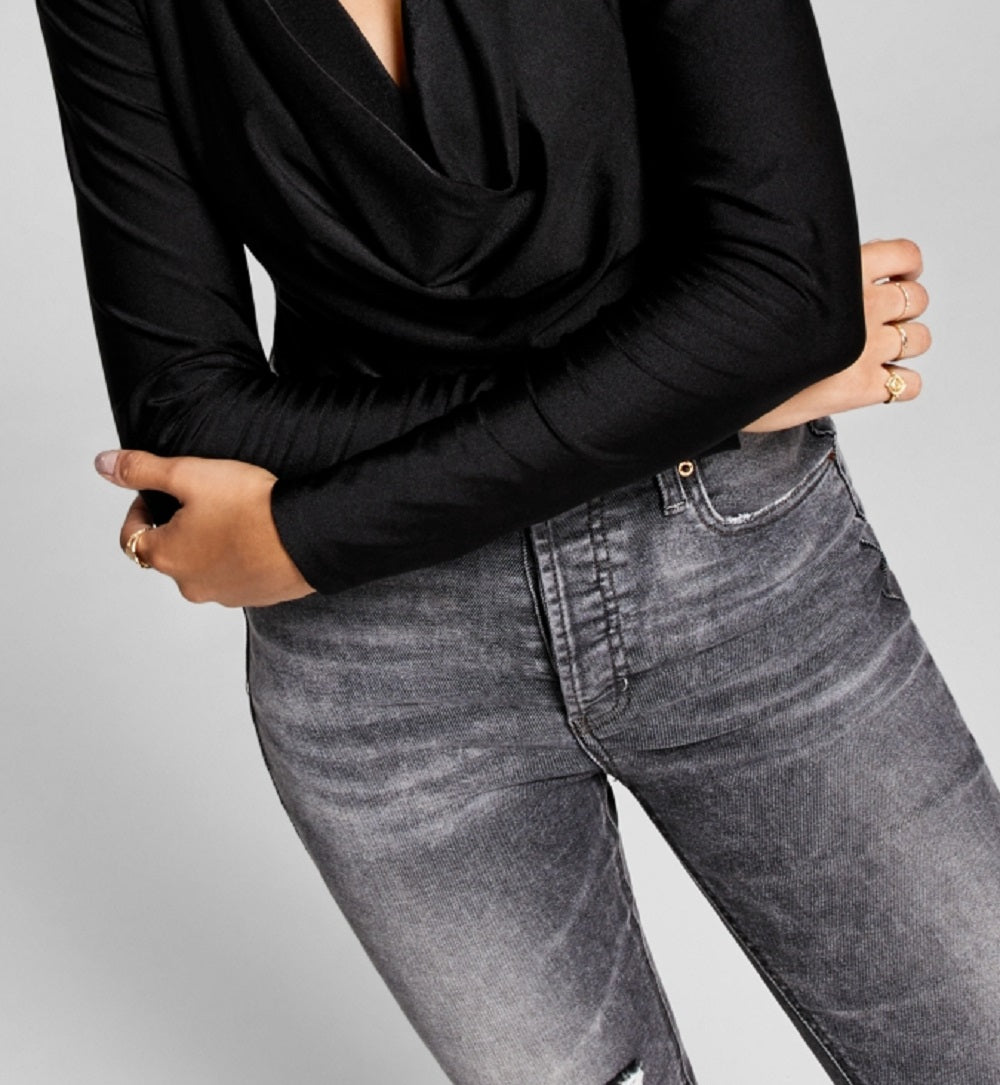 And Now This Woman's Slinky Cowl Neck Knit Bodysuit Black Size Small
