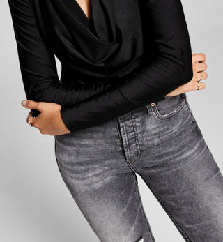 And Now This Woman's Slinky Cowl Neck Knit Bodysuit Black Size Small