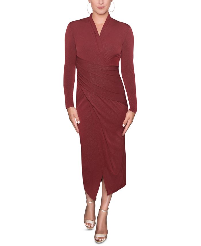 Rachel Roy Women's Bret Sparkle Knit Faux Wrap Dress Red Size Small