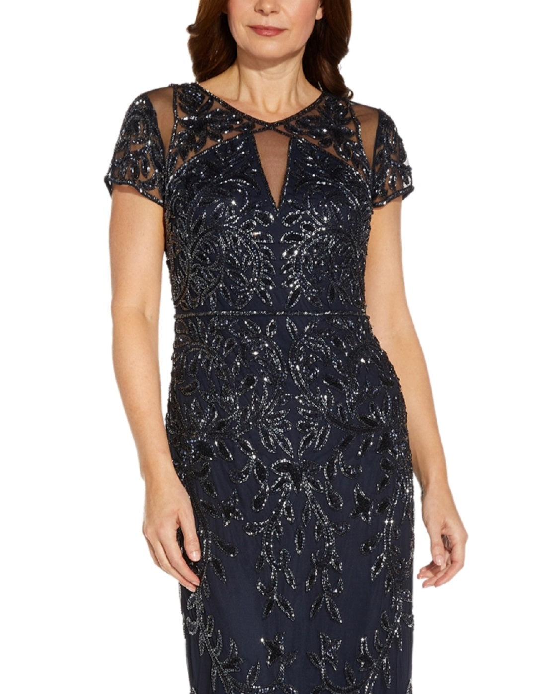 Adrianna Papell Women's Short Sleeve Sequined Gown Blue Size 8