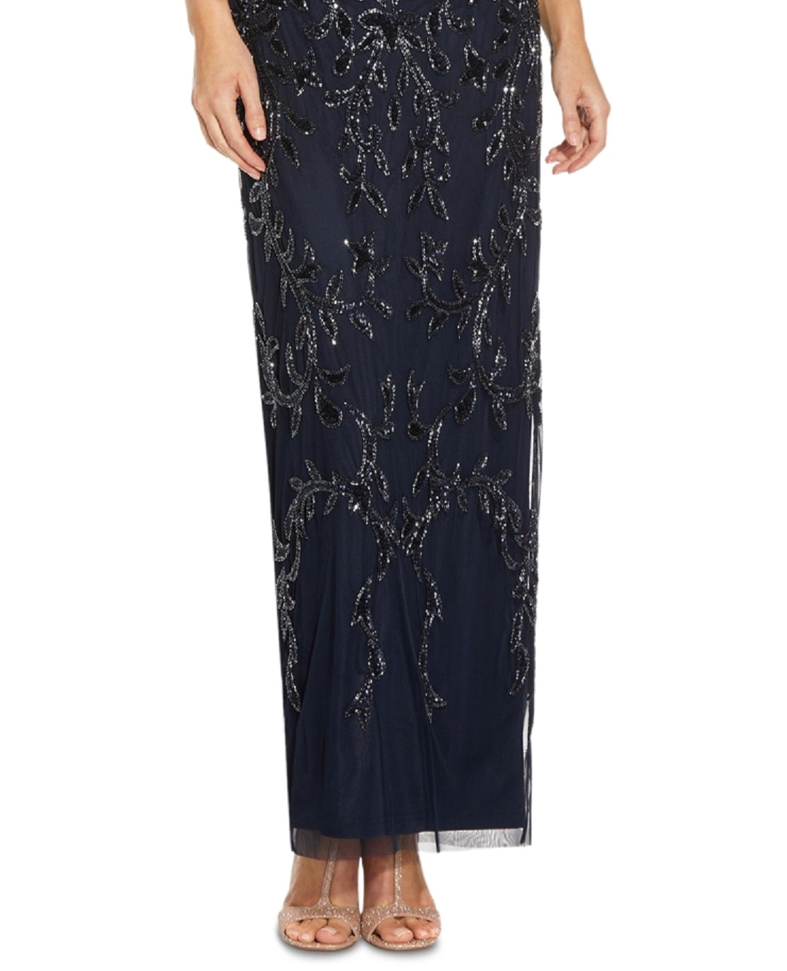 Adrianna Papell Women's Short Sleeve Sequined Gown Blue Size 8