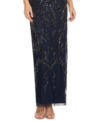 Adrianna Papell Women's Short Sleeve Sequined Gown Blue Size 8