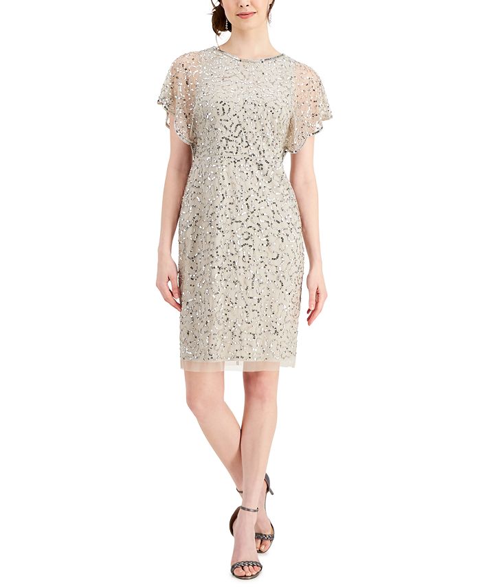 Papell Studio Women's Flutter Sleeve Sheath Dress Gray Size 10