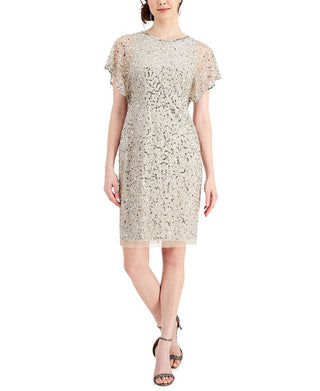 Papell Studio Women's Flutter Sleeve Sheath Dress Gray Size 10