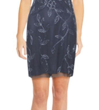 Papell Studio Women's Embellished Boat-Neck Dress Blue Size 4