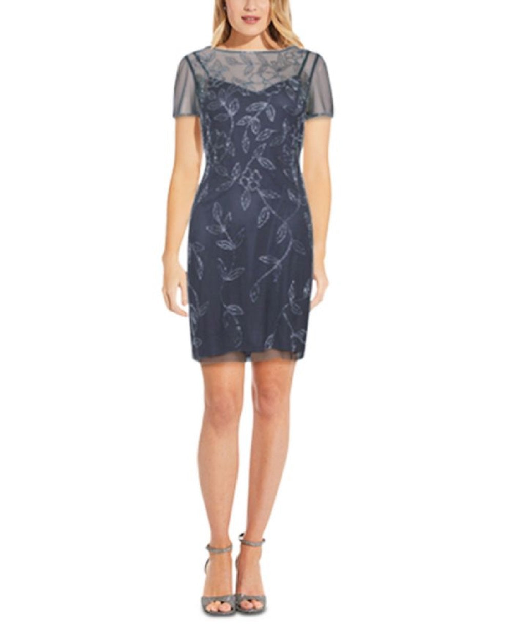 Papell Studio Women's Embellished Boat Neck Dress Blue Size 10