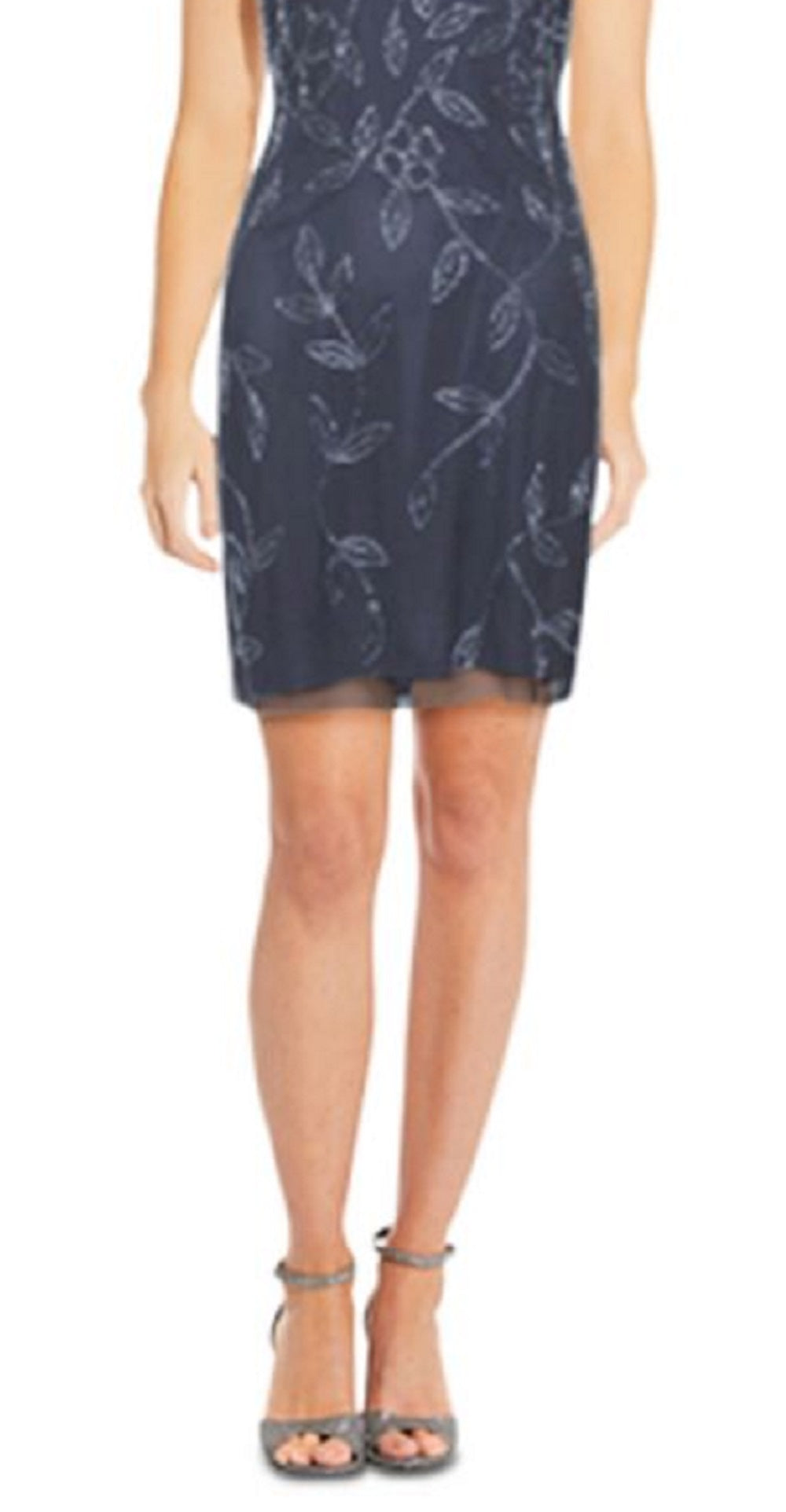 Papell Studio Women's Embellished Boat Neck Dress Blue Size 10