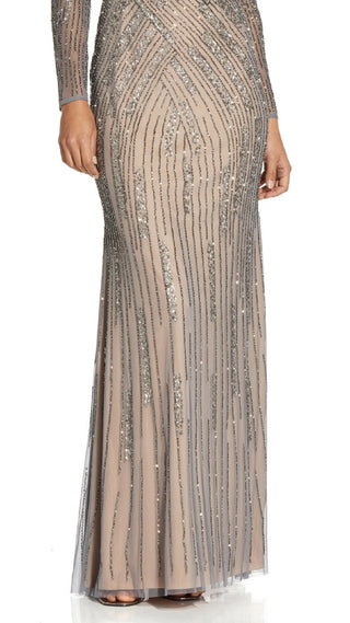 Adrianna Papell Women's Sequin Off The Shoulder Gown Gray Size 14