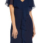 Adrianna Papell Women's Chiffon Overlay Crepe Mermaid Gown Blue Size 2