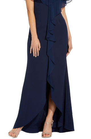 Adrianna Papell Women's Chiffon Overlay Crepe Mermaid Gown Blue Size 2