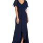 Adrianna Papell Women's Chiffon Overlay Crepe Mermaid Gown Blue Size 2