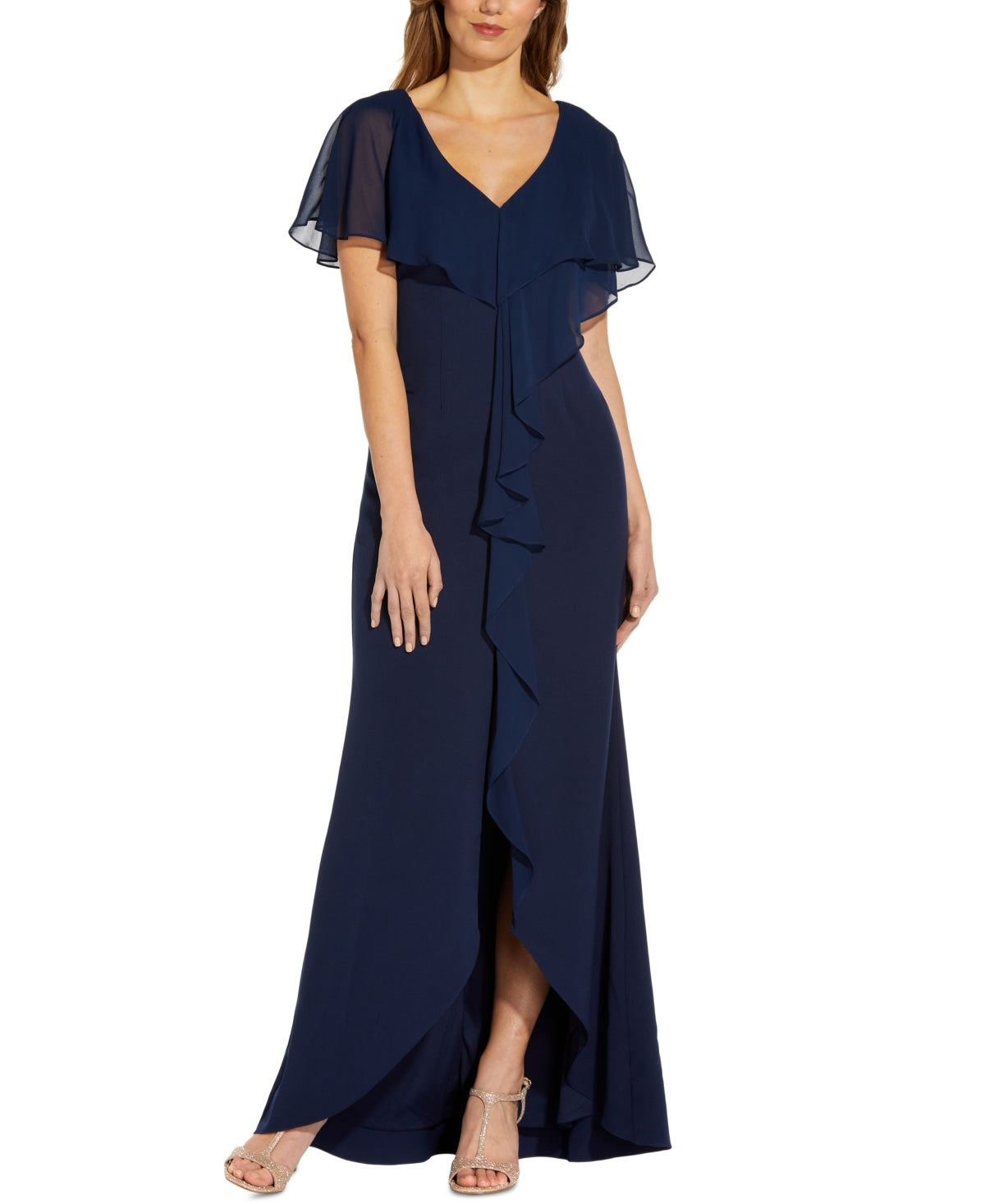 Adrianna Papell Women's Chiffon Overlay Crepe Mermaid Gown Blue Size 2