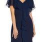 Adrianna Papell Women's Chiffon Overlay Crepe Mermaid Gown Blue Size 4