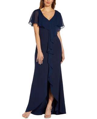 Adrianna Papell Women's Chiffon Overlay Crepe Mermaid Gown Blue Size 6