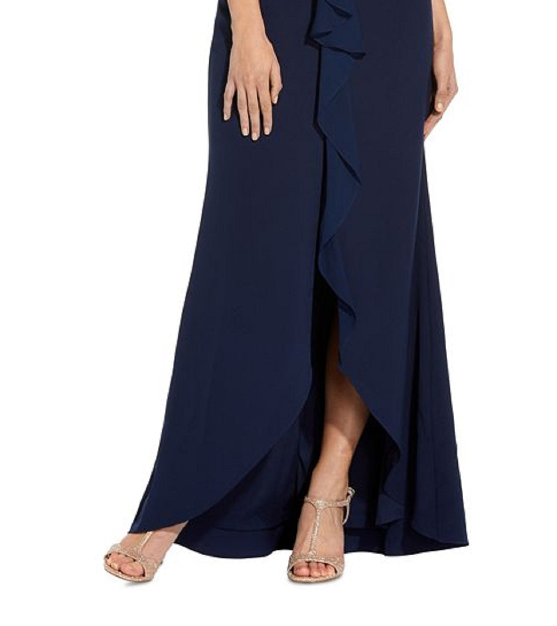 Adrianna Papell Women's Chiffon Overlay Crepe Mermaid Gown Blue Size 6