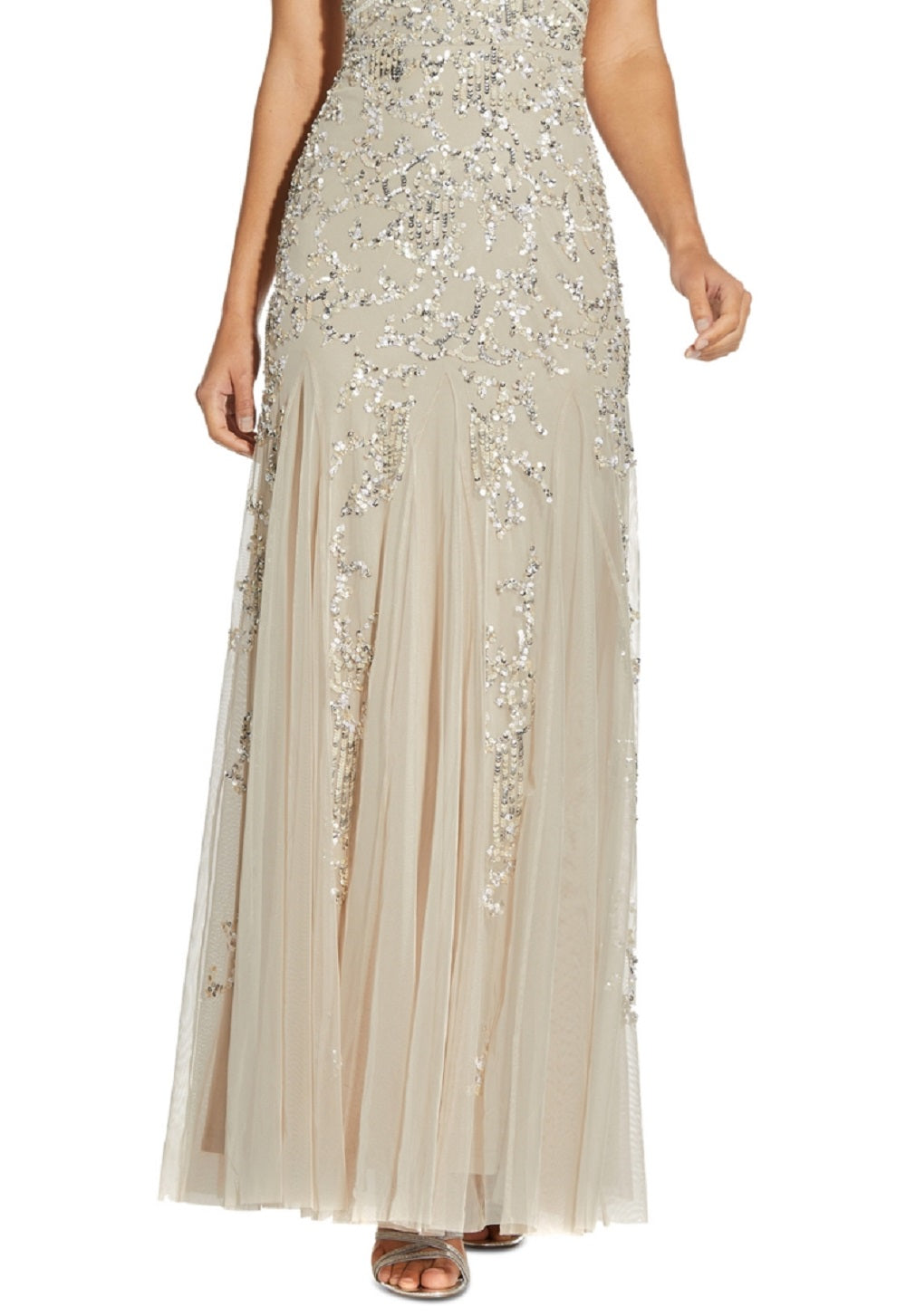 Adrianna Papell Women's Embellished Godet Gown Brown Size 6