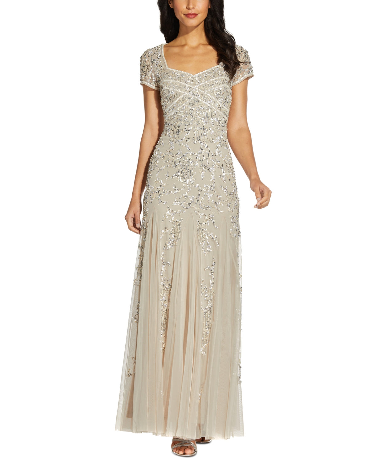 Adrianna Papell Women's Embellished Godet Gown Brown Size 6