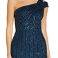 Adrianna Papell Women's Embellished One Shoulder Gown Blue Size 2