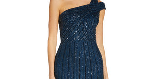 Adrianna Papell Women's Embellished One Shoulder Gown Blue Size 2