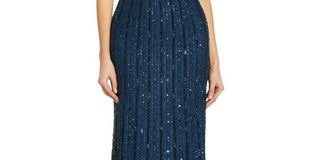 Adrianna Papell Women's Embellished One Shoulder Gown Blue Size 2