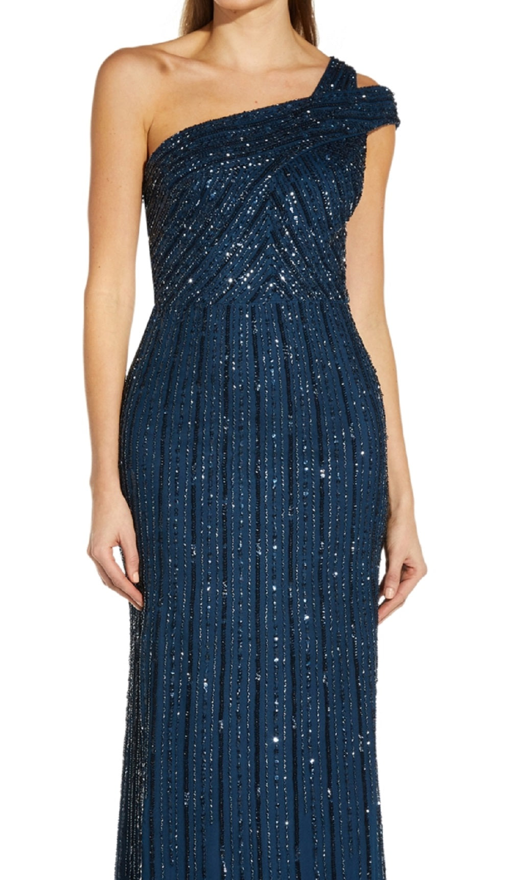 Adrianna Papell Women's Embellished One Shoulder Gown Blue Size 4