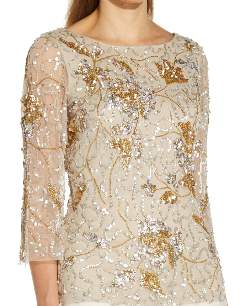 Adrianna Papell Women's Embellished V Back Top Brown Size 16