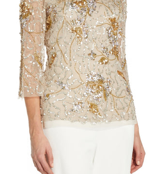 Adrianna Papell Women's Embellished V Back Top Brown Size 16