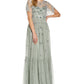 Adrianna Papell Women's Boho Beaded Mesh Gown Blue Size 4